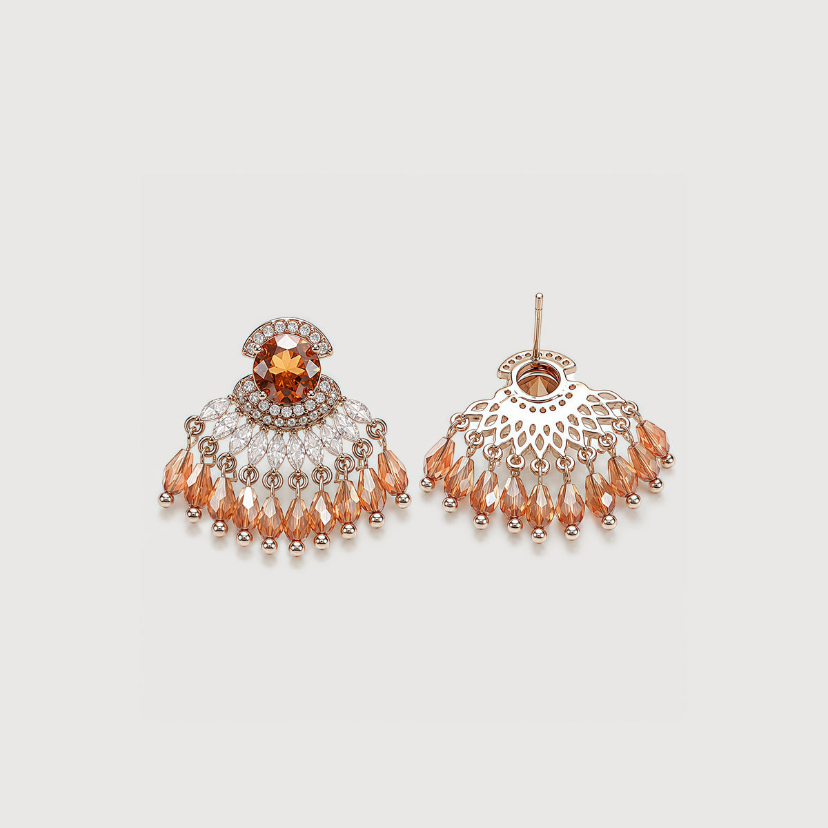 Gold-Plated Faceted Crystal Chandelier Earrings