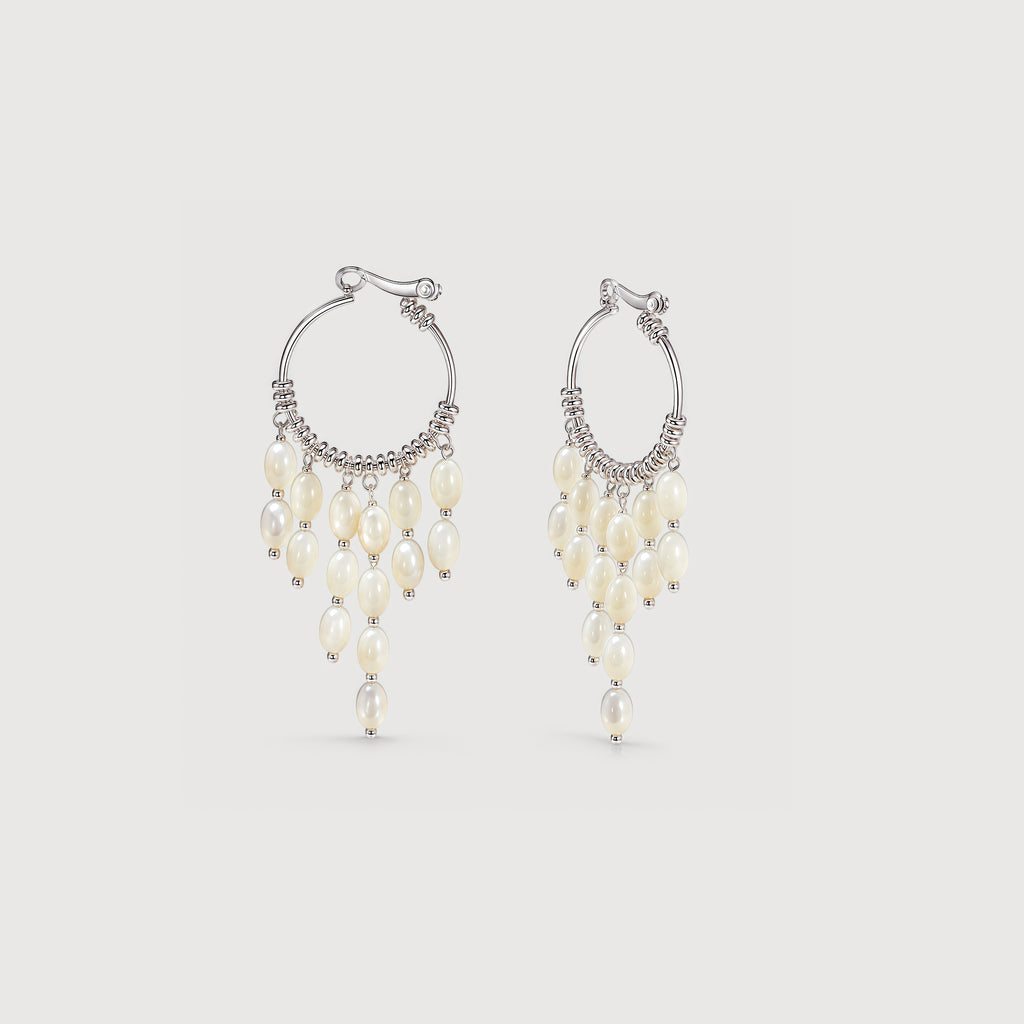 Silver-Tone Shell Fringe Hoop Earrings