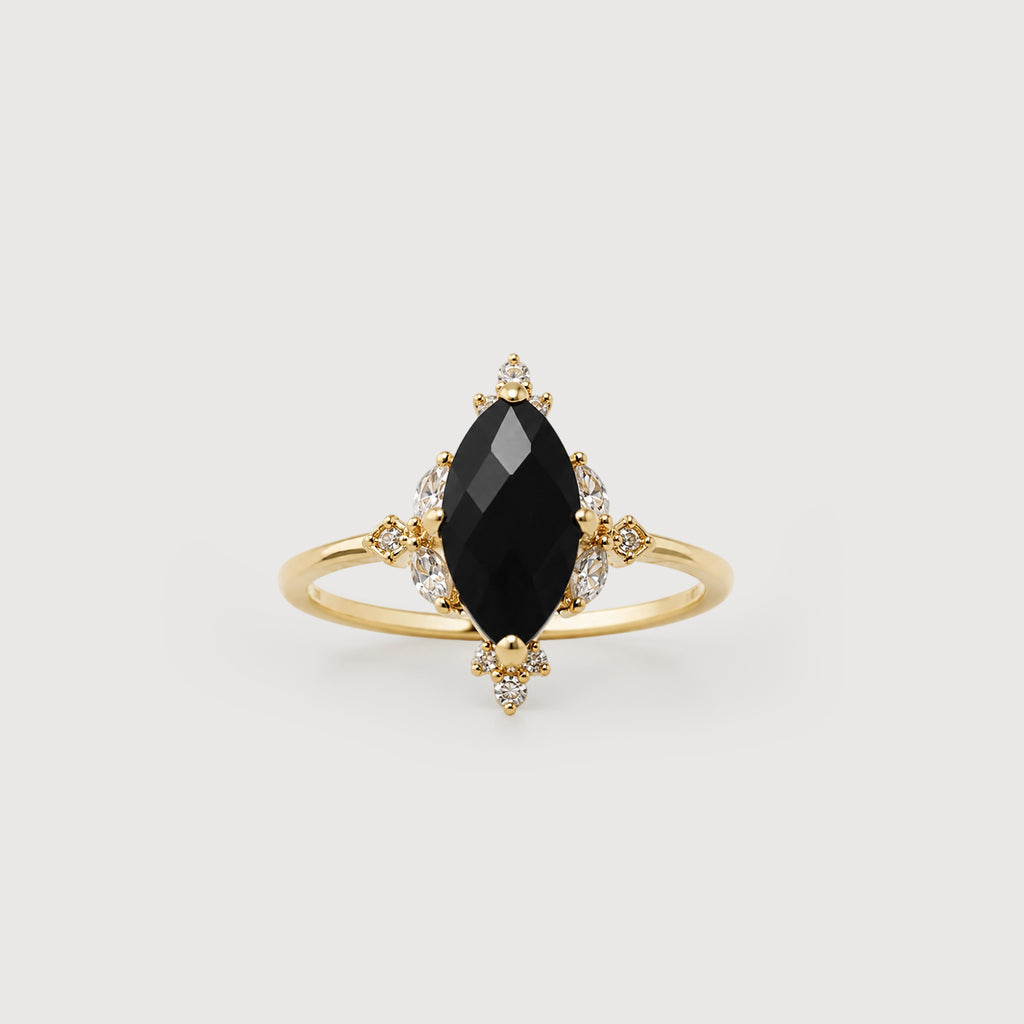 Real Gold-Plated S925 Sterling Silver Black Onyx Ring