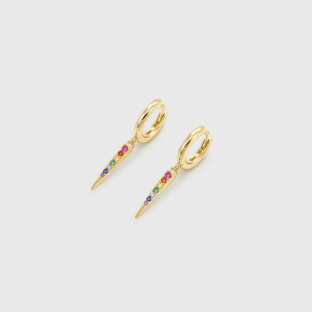 S925 Silver Rainbow Zircon Spike Hoop Earrings
