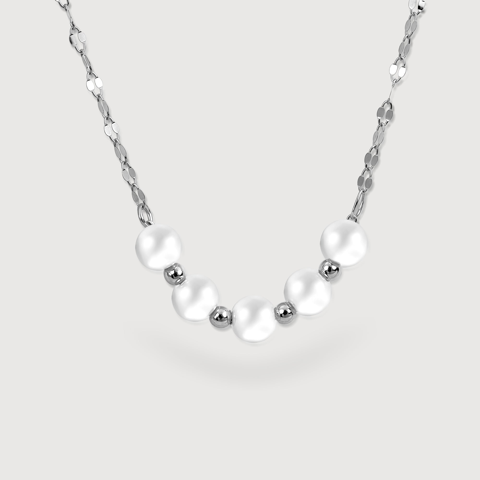 Five-Pearl S999 Silver Station Necklace