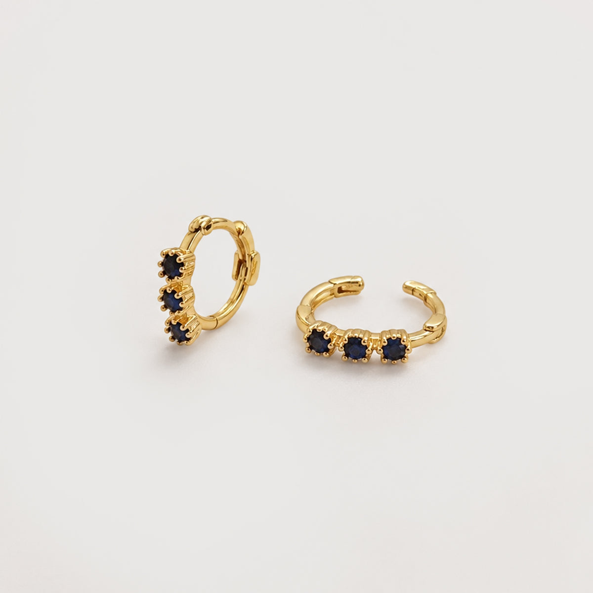 Gold-Plated S925 Triple Blue Zircon Huggie Earrings