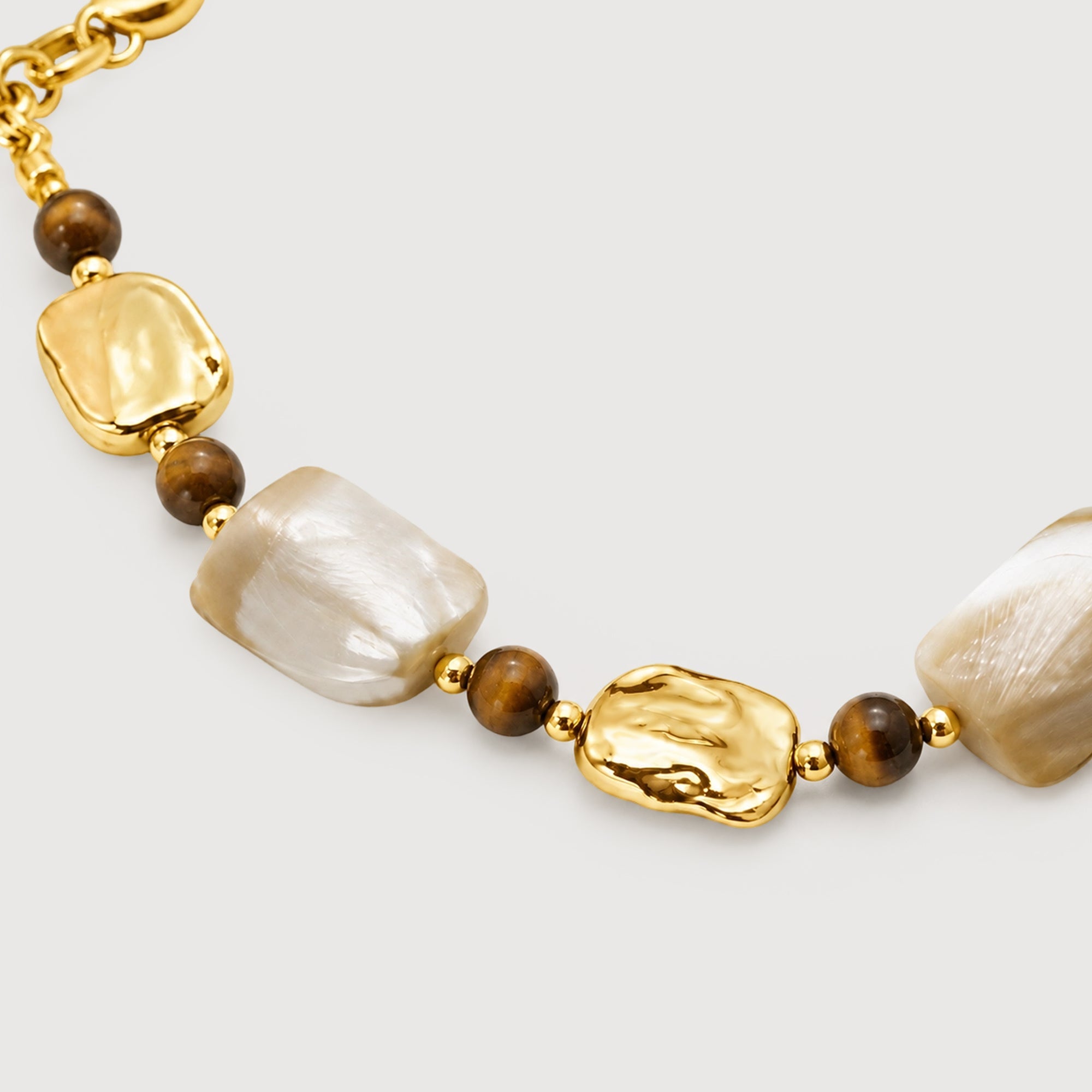 Tiger's Eye White Shell Bead Necklace