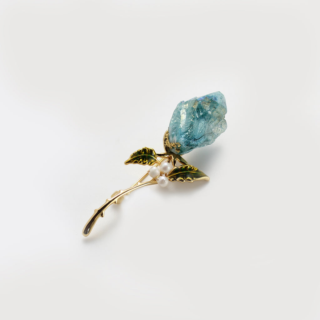 Blue Crystal Pearl Floral Brooch