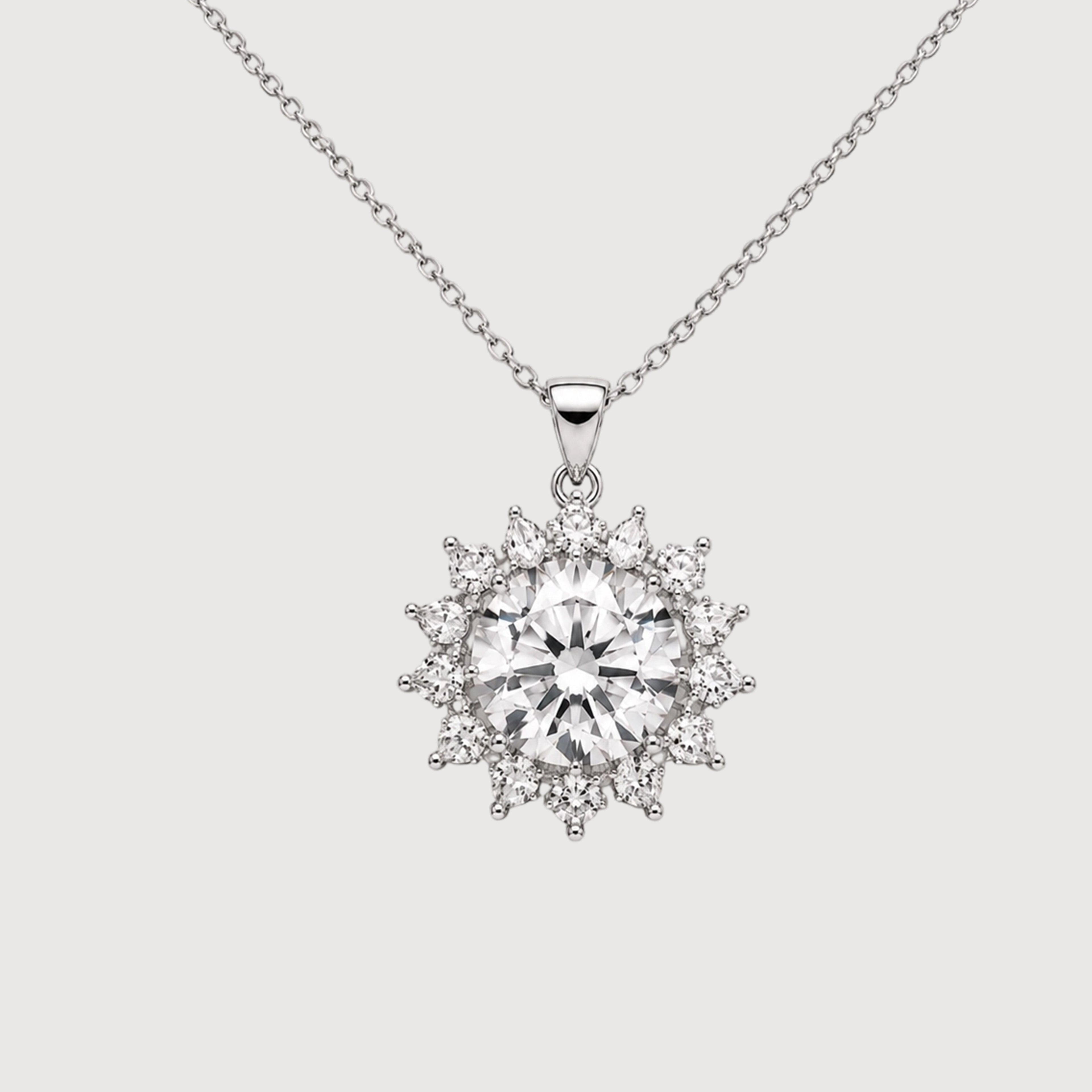 Round Halo Cubic Zirconia Pendant Necklace