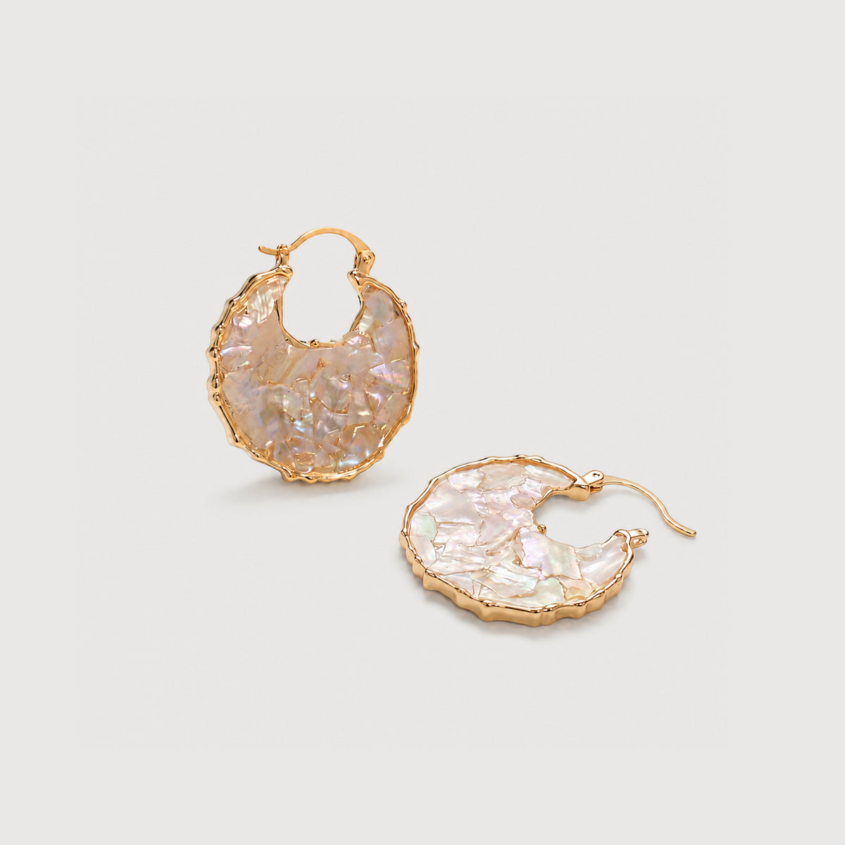 18K Gold-Plated Mother-of-Pearl Crescent Hoop Earrings