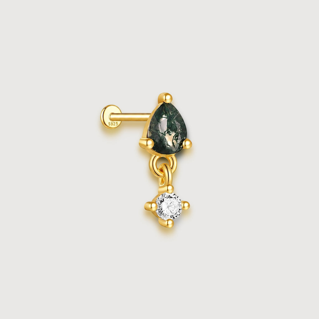 Moss Agate Zircon Flat-Back Drop Earrings