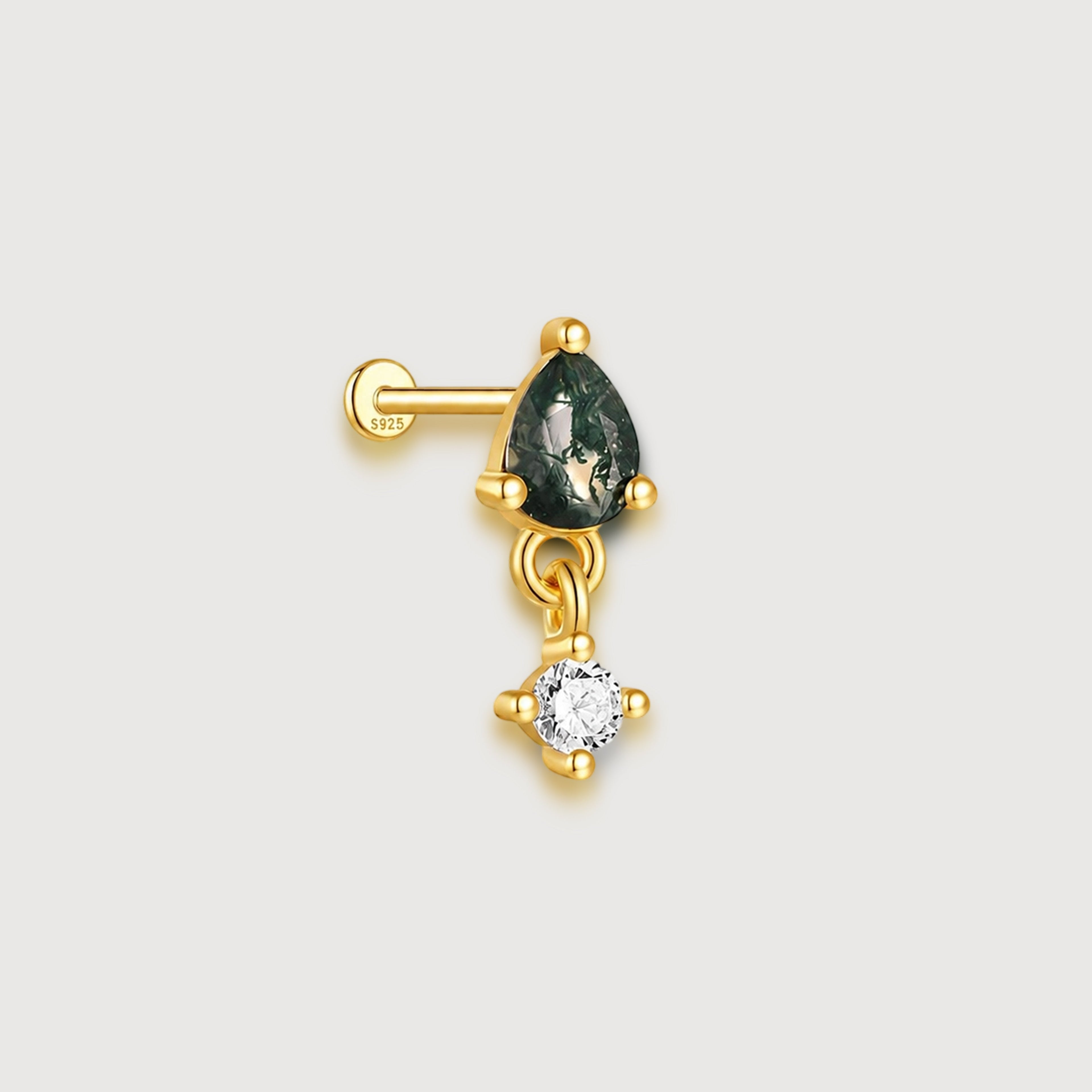 Moss Agate Zircon Flat-Back Drop Earrings