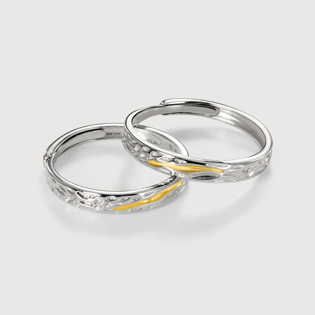 Two-Tone Textured S925 Silver Couple Ring Set
