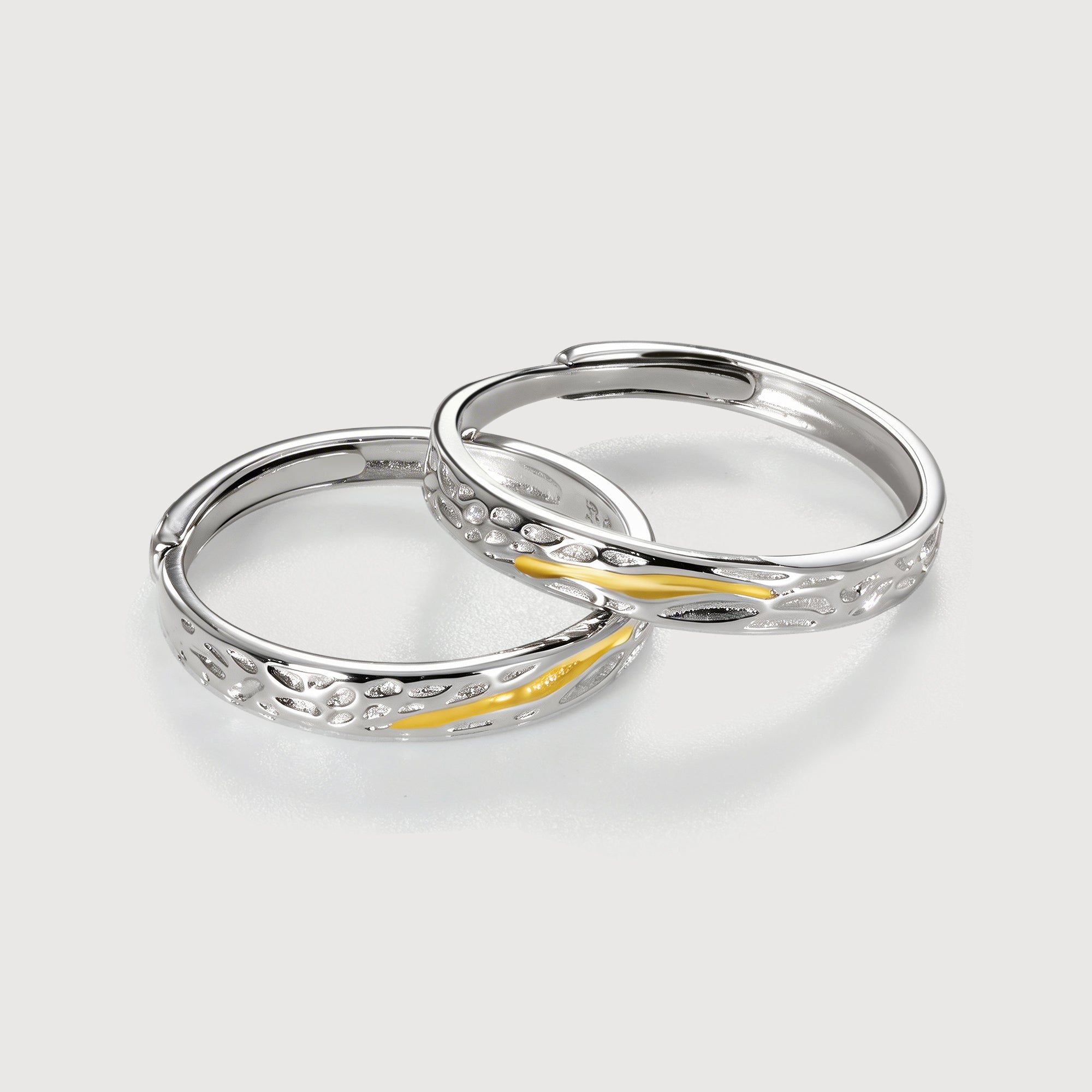 Two-Tone Textured S925 Silver Couple Ring Set