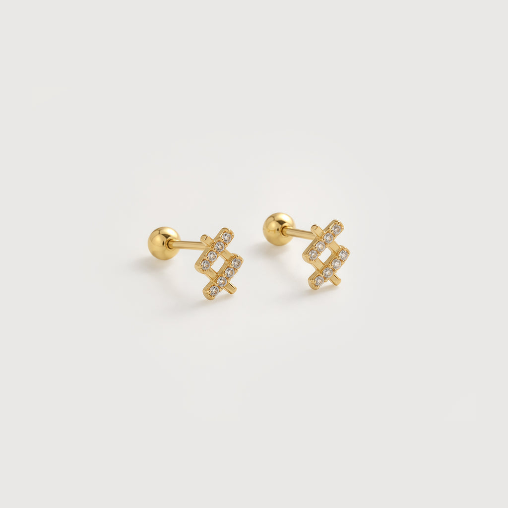 Gold-Plated S925 5A Zircon Lattice Stud Earrings
