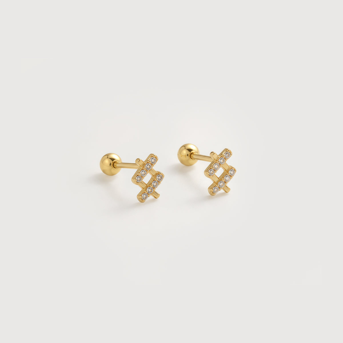 Gold-Plated S925 5A Zircon Lattice Stud Earrings