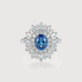 Silver-Tone Blue Zircon Radiant Halo Ring