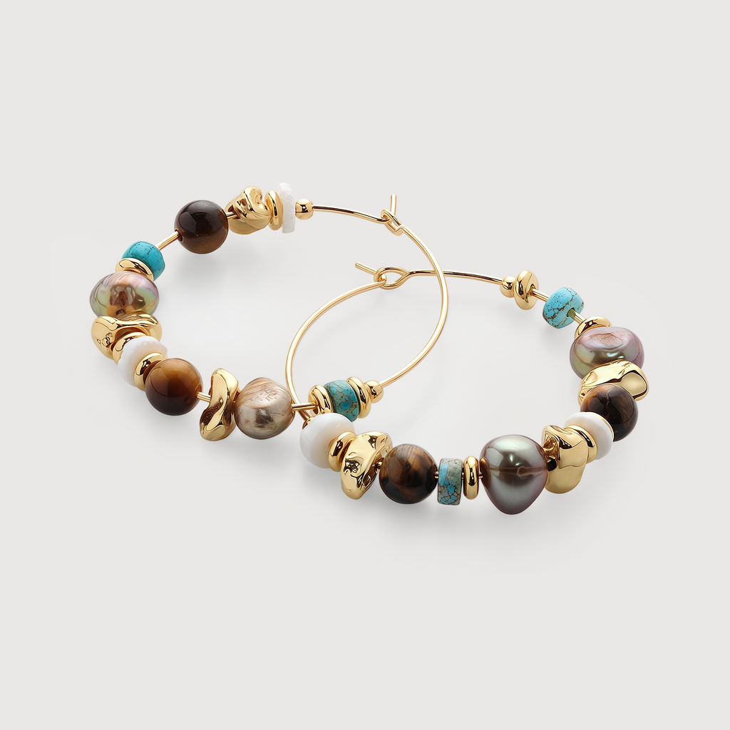 18K Gold-Plated Mixed Stone Hoop Earrings