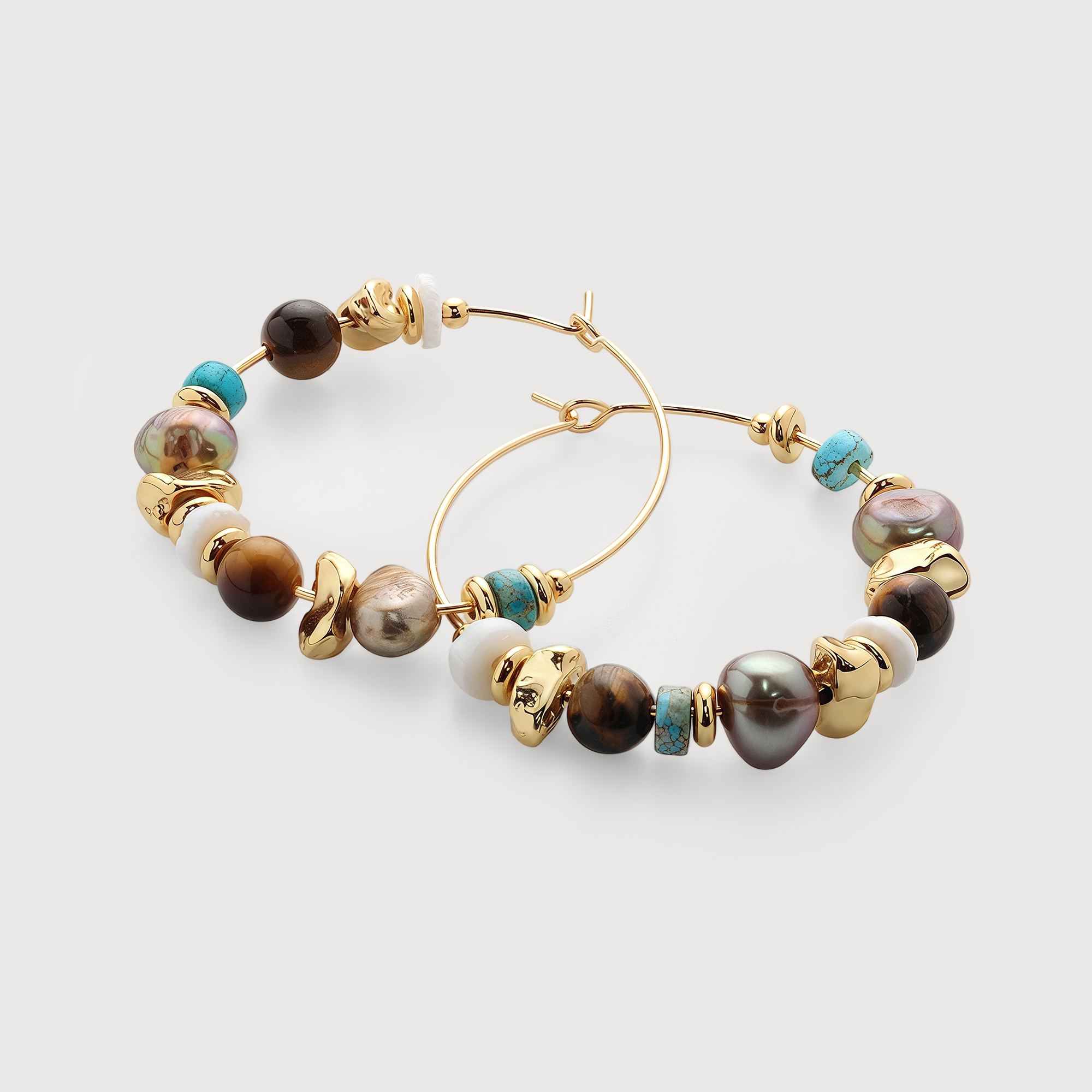 18K Gold-Plated Mixed Stone Hoop Earrings