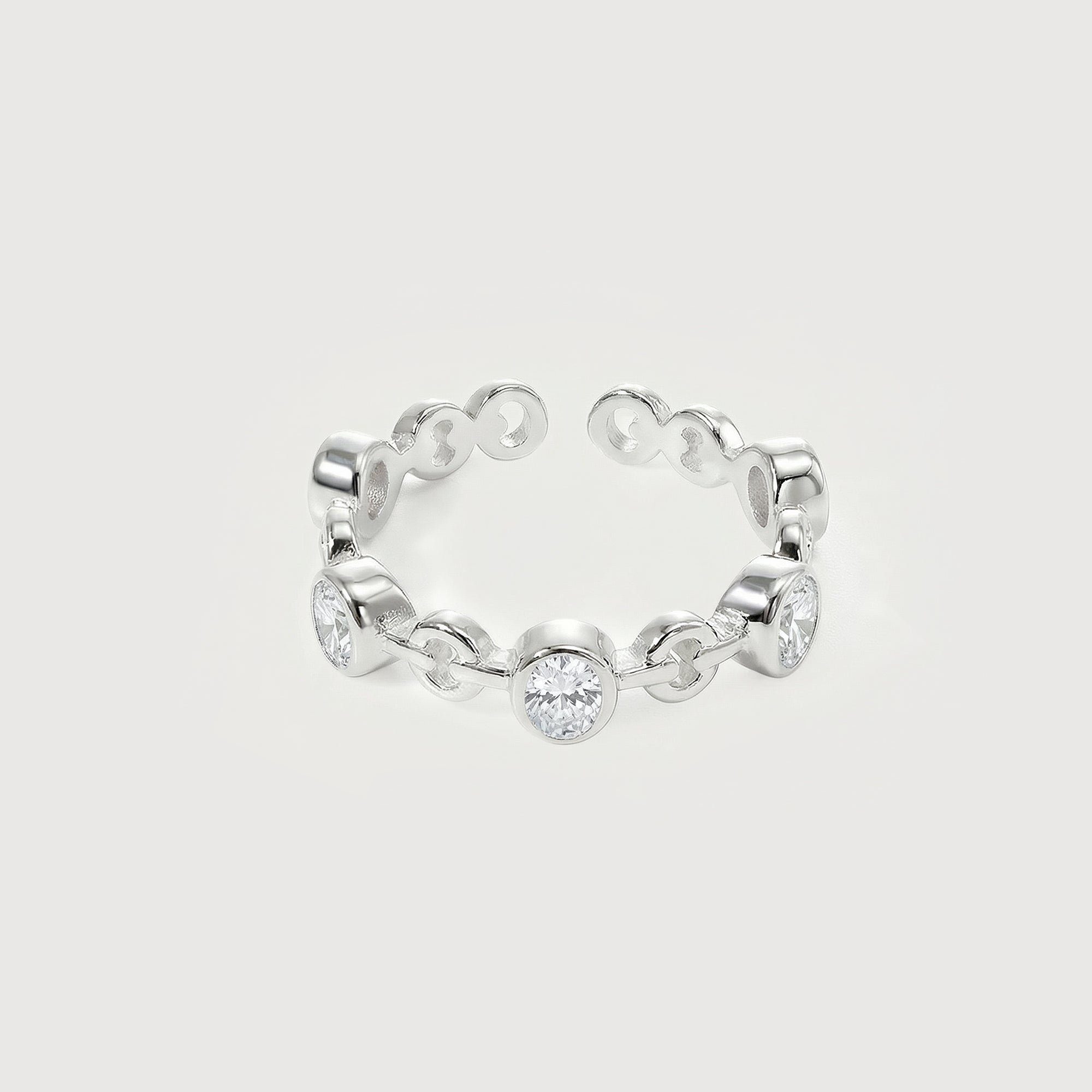 Adjustable S925 Bezel-Set Zircon Chain Ring