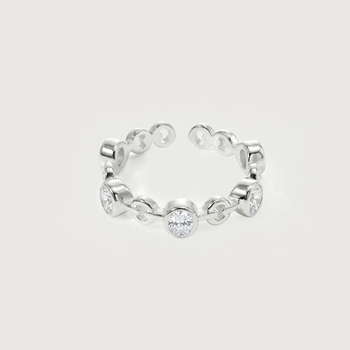 Adjustable S925 Bezel-Set Zircon Chain Ring