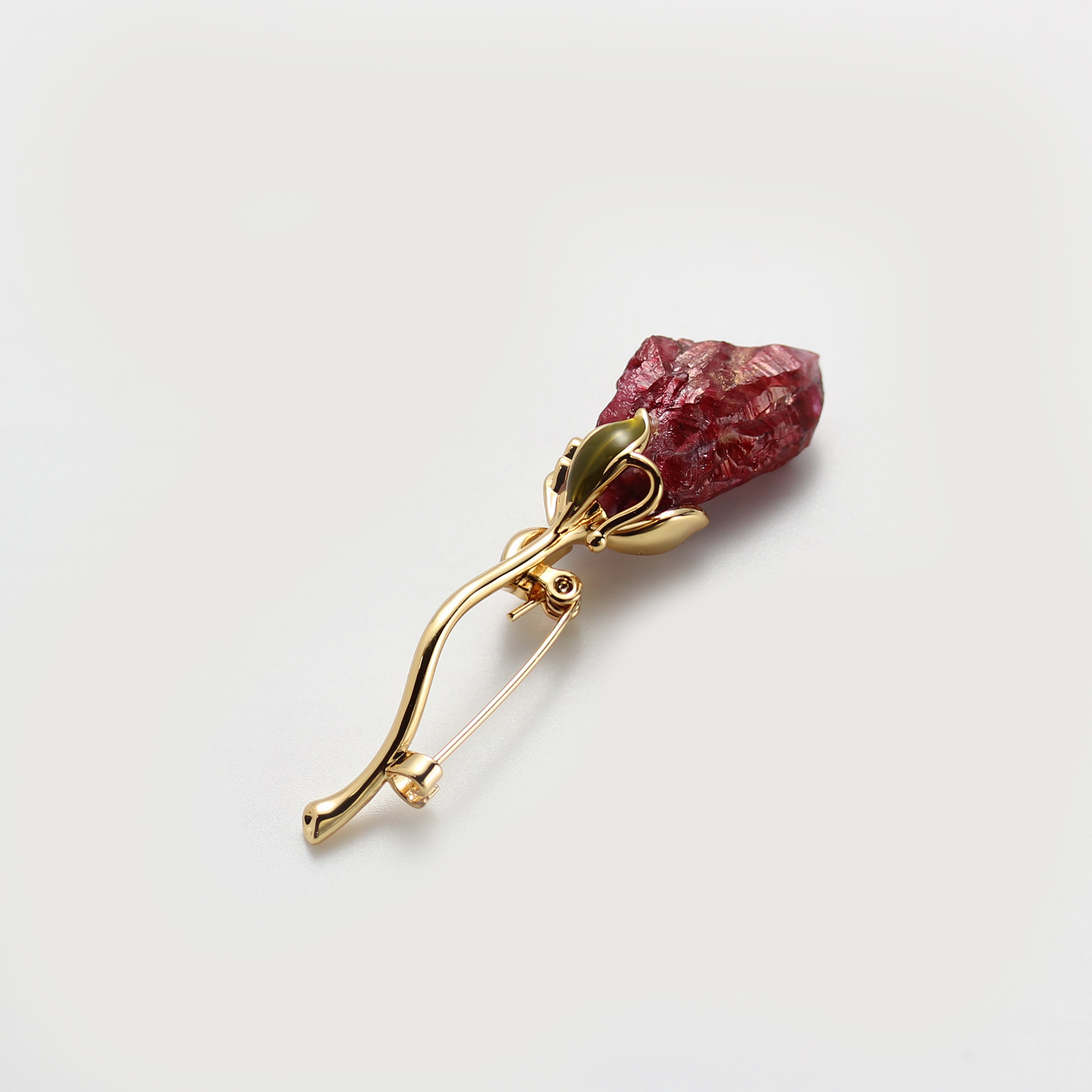 Red Glass Crystal Botanical Brooch