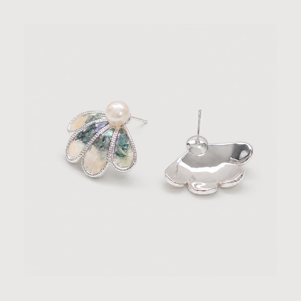Shell Mosaic Fan Stud Earrings