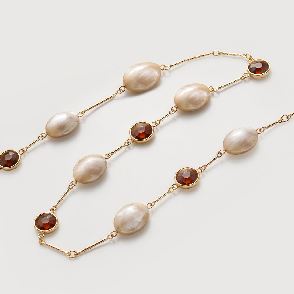 Gold-Plated Shell & Amber Crystal Necklace