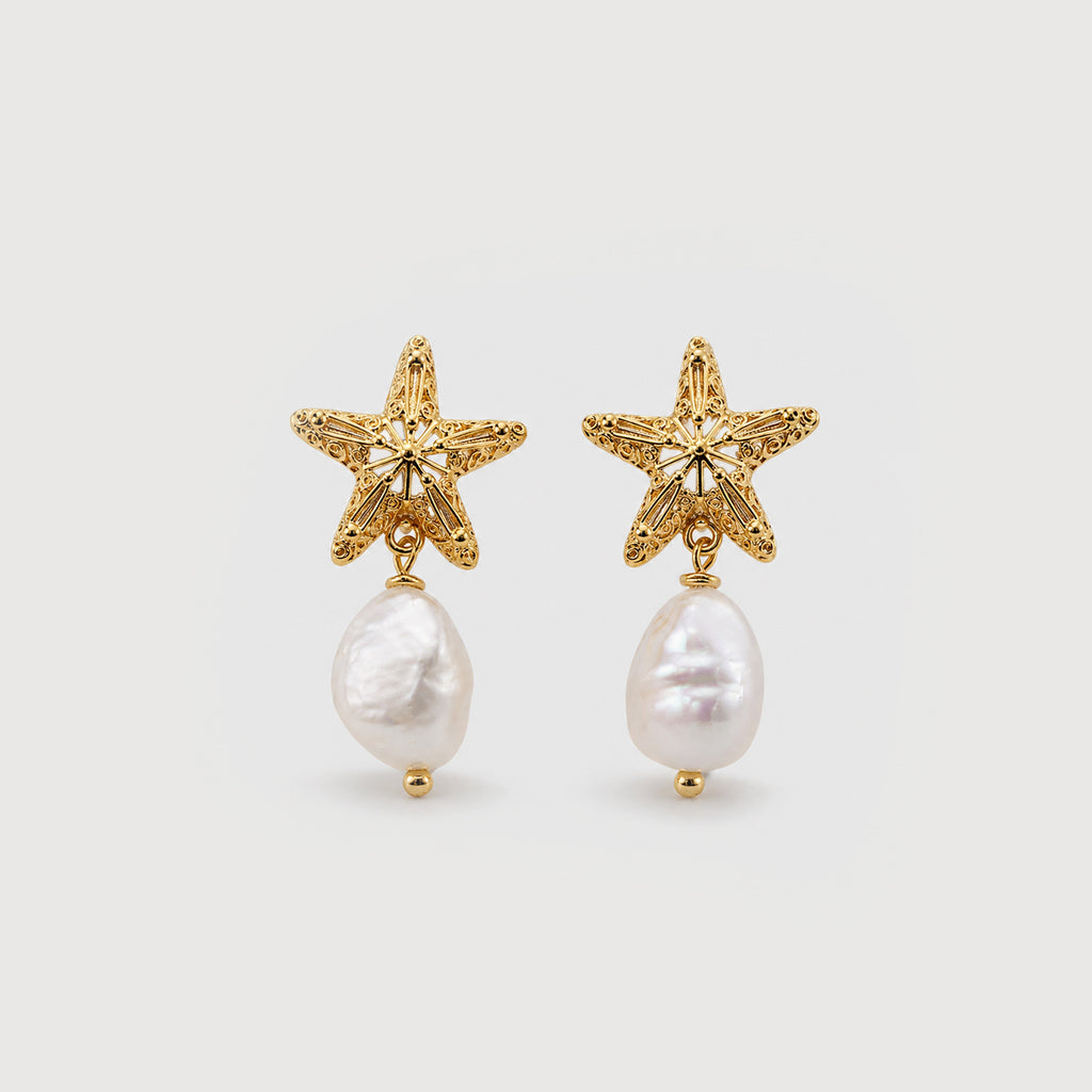 S925 Starfish Baroque Pearl Drop Earrings