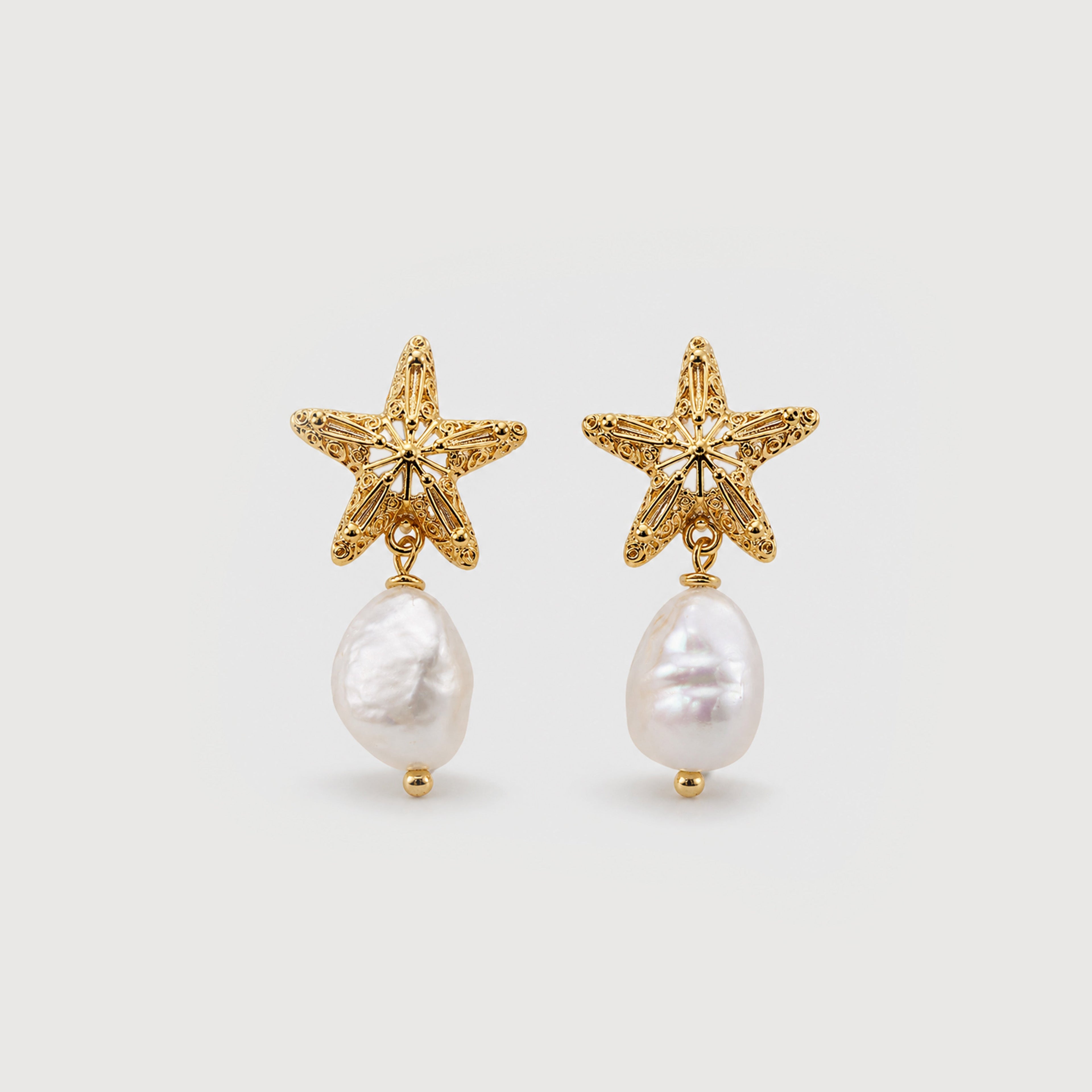 S925 Starfish Baroque Pearl Drop Earrings
