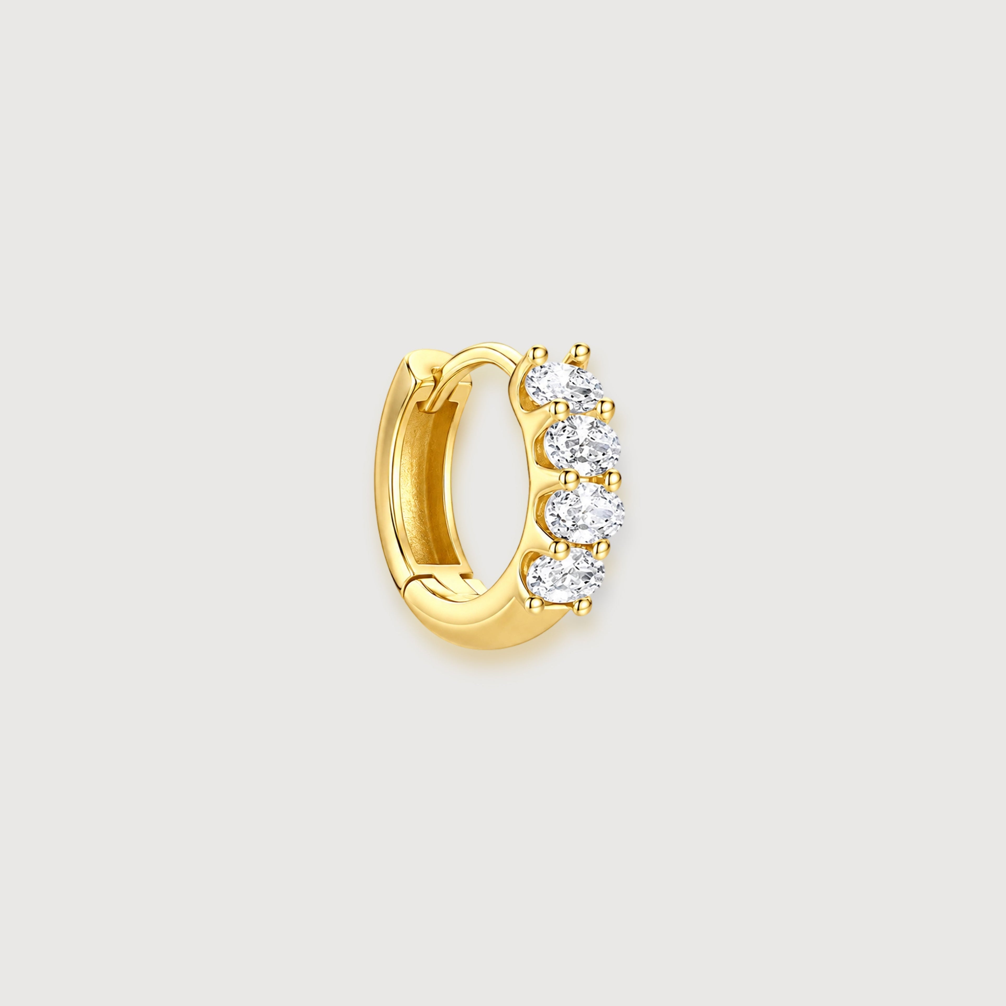 Oval CZ Sterling Silver Huggie Hoops
