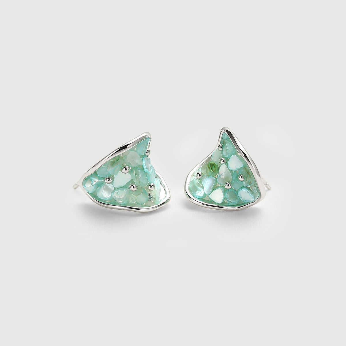 Green Shell Inlay Sculptural Stud Earrings