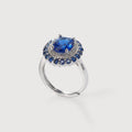Silver-Tone Blue Zircon Halo Adjustable Ring