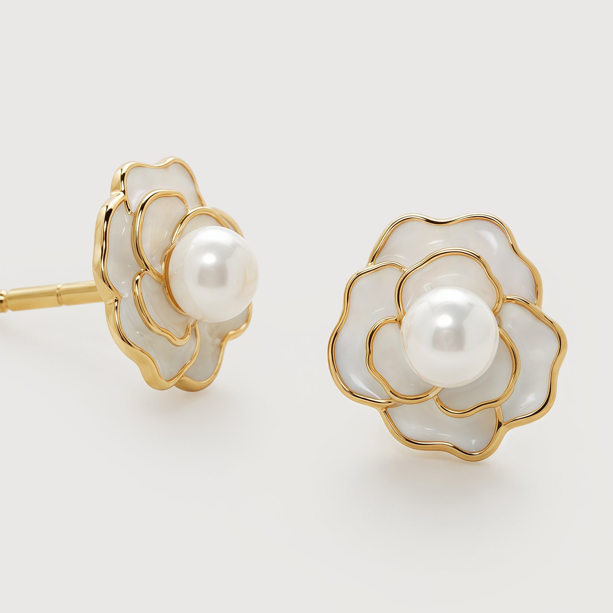 Pearl Floral Gold-Plated Copper Stud Earrings