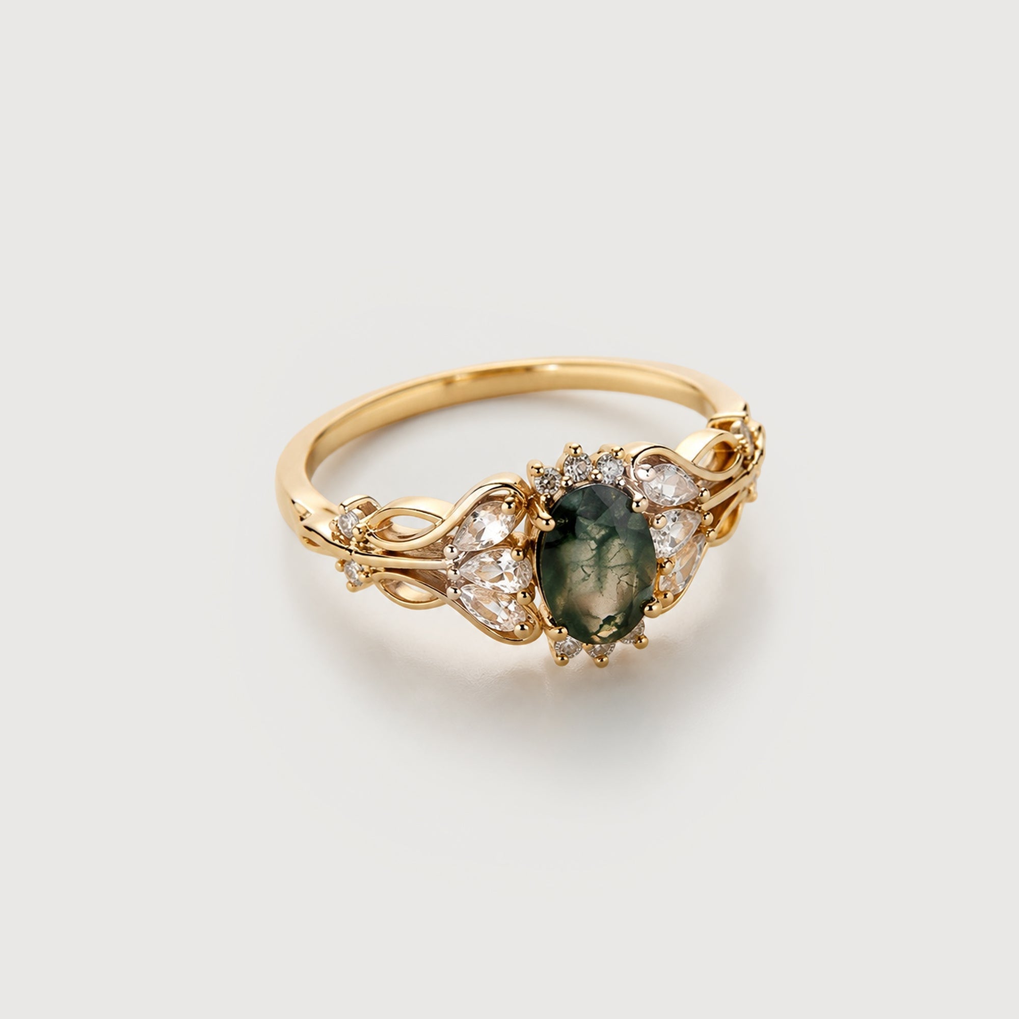 Natural Moss Agate Zircon S925 Silver Ring