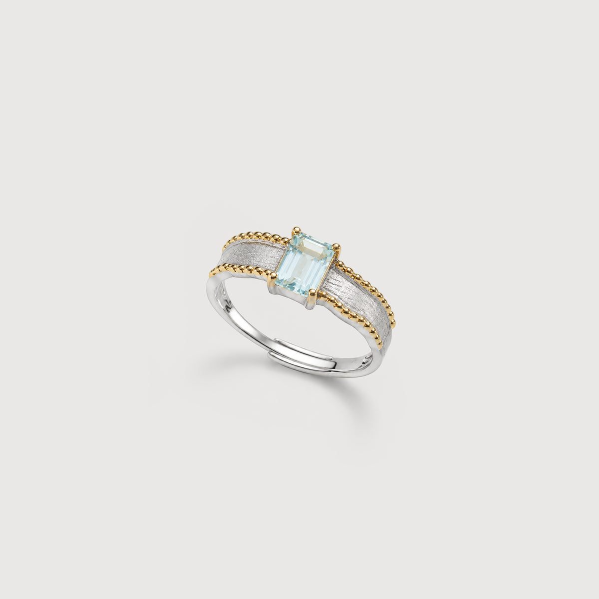 Natural Gemstone Two-Tone Adjustable Sterling Silver Ring