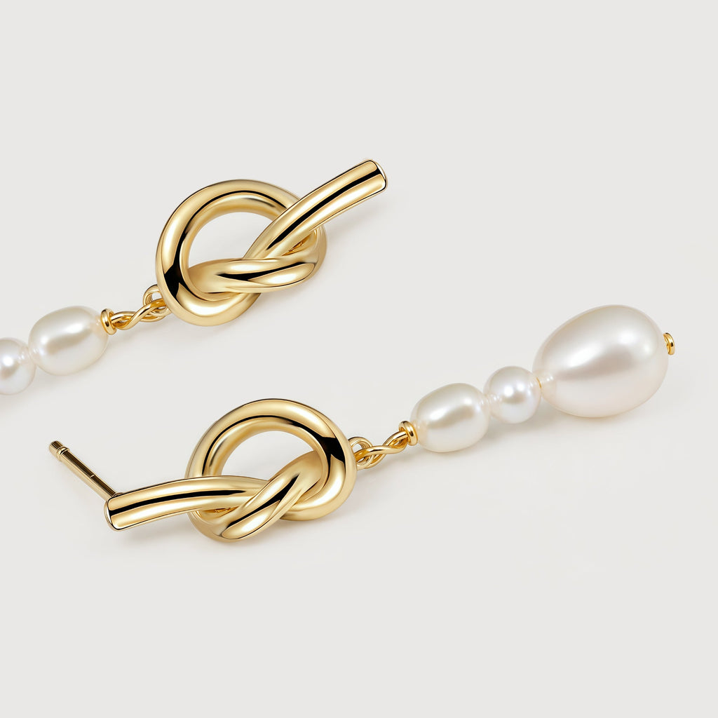 Sculptural Knot Pearl Drop Earrings