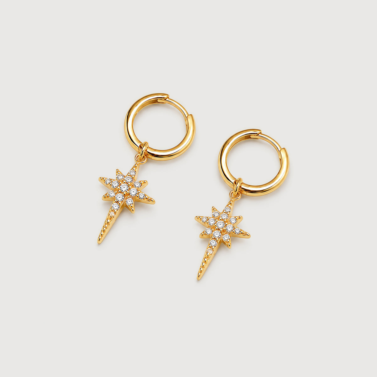 5A CZ North Star Drop Huggie Hoop Earrings