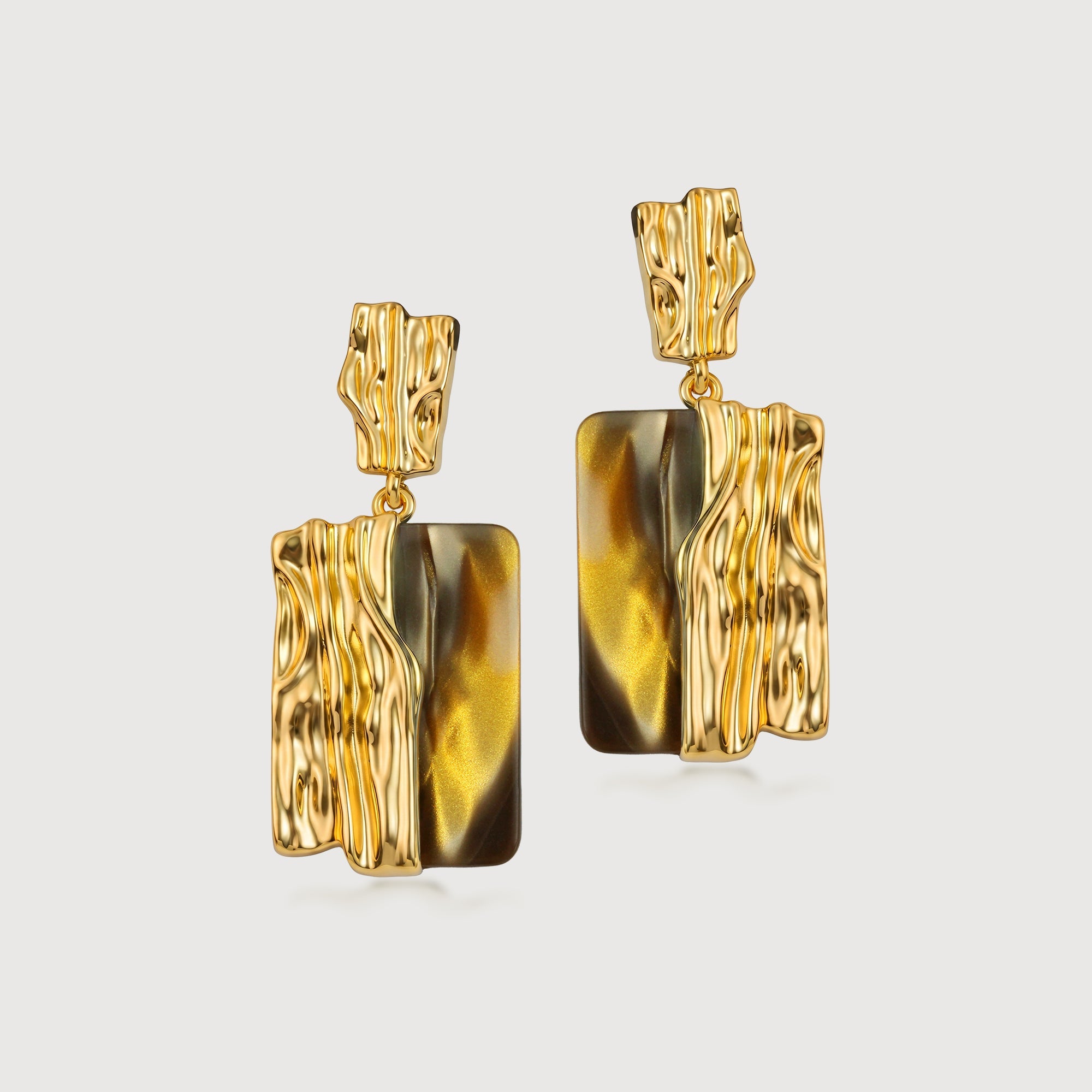 Textured Gold Shell Panel Drop Earrings
