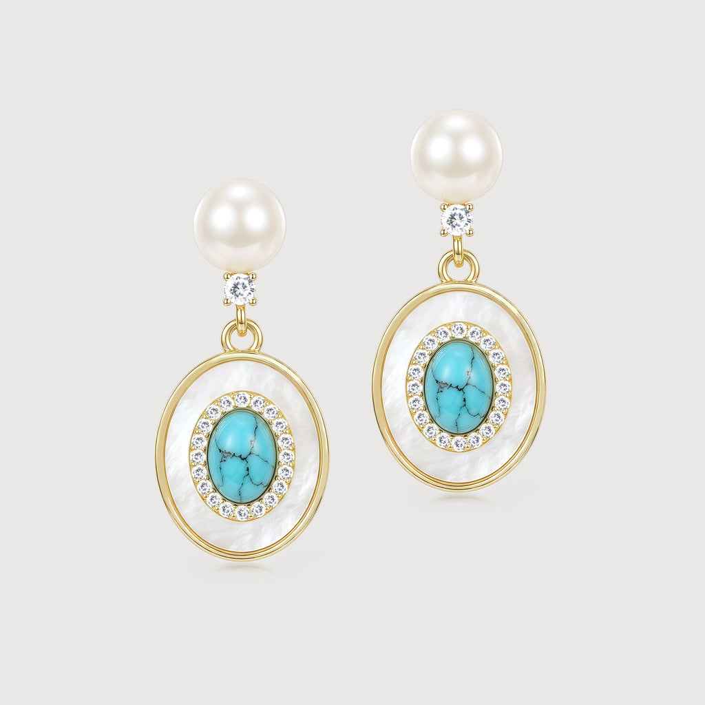 Pearl Turquoise-Tone Medallion Drop Earrings