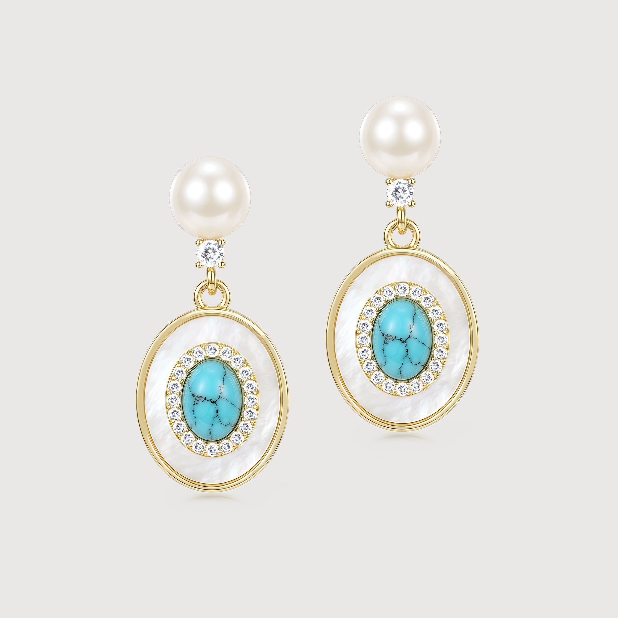 Pearl Turquoise-Tone Medallion Drop Earrings