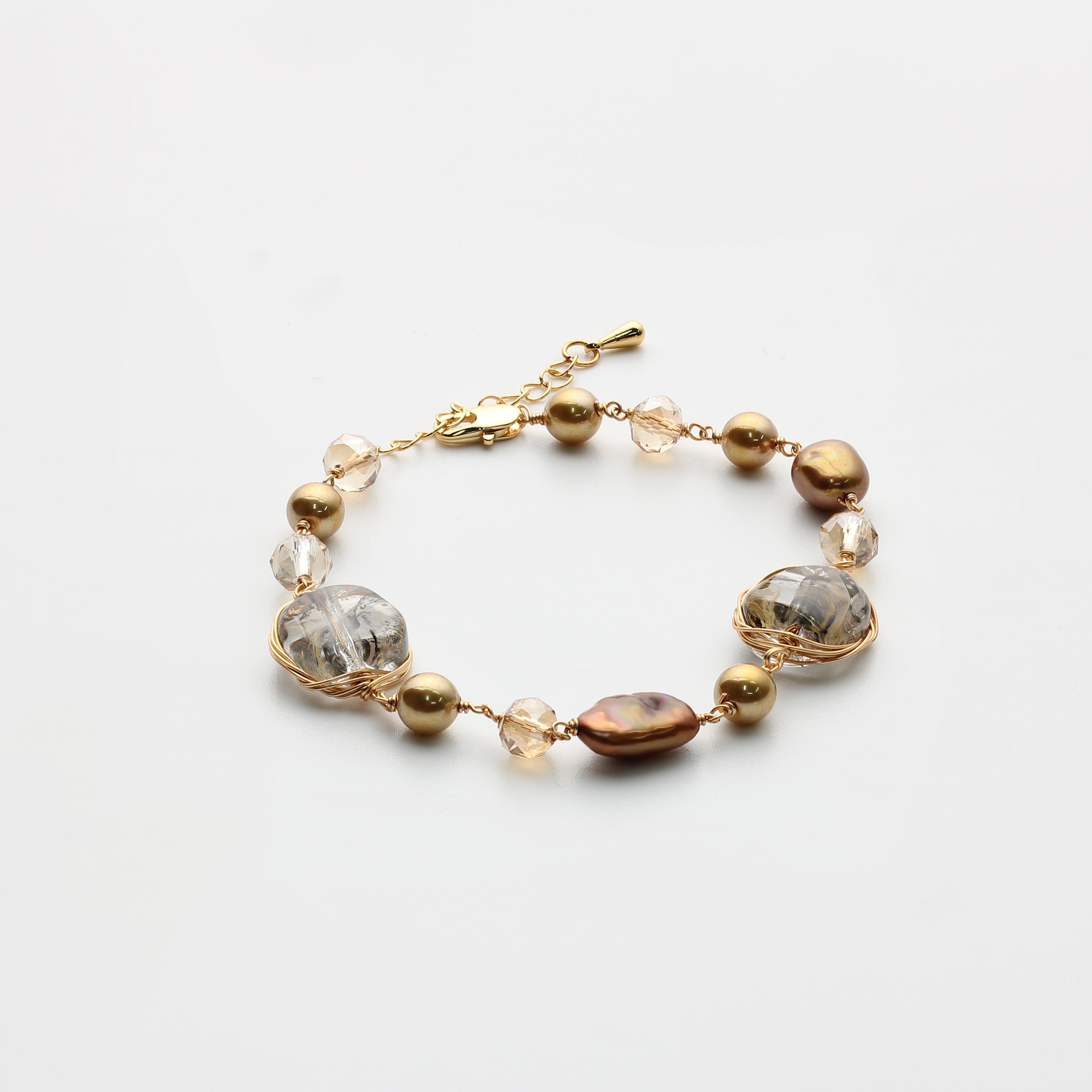 Freshwater Pearl & Crystal Link Bracelet