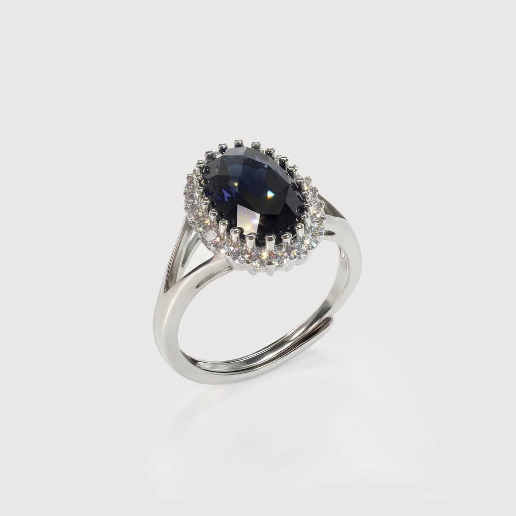 S925 Dark Blue Oval Zircon Halo Ring