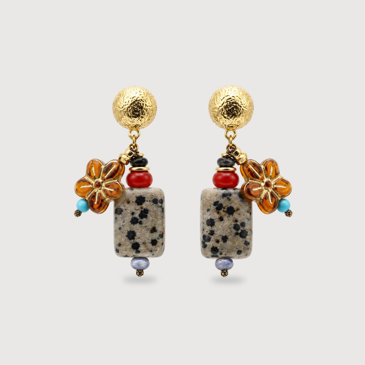 Gold-Tone Mixed Stone Floral Drop Earrings