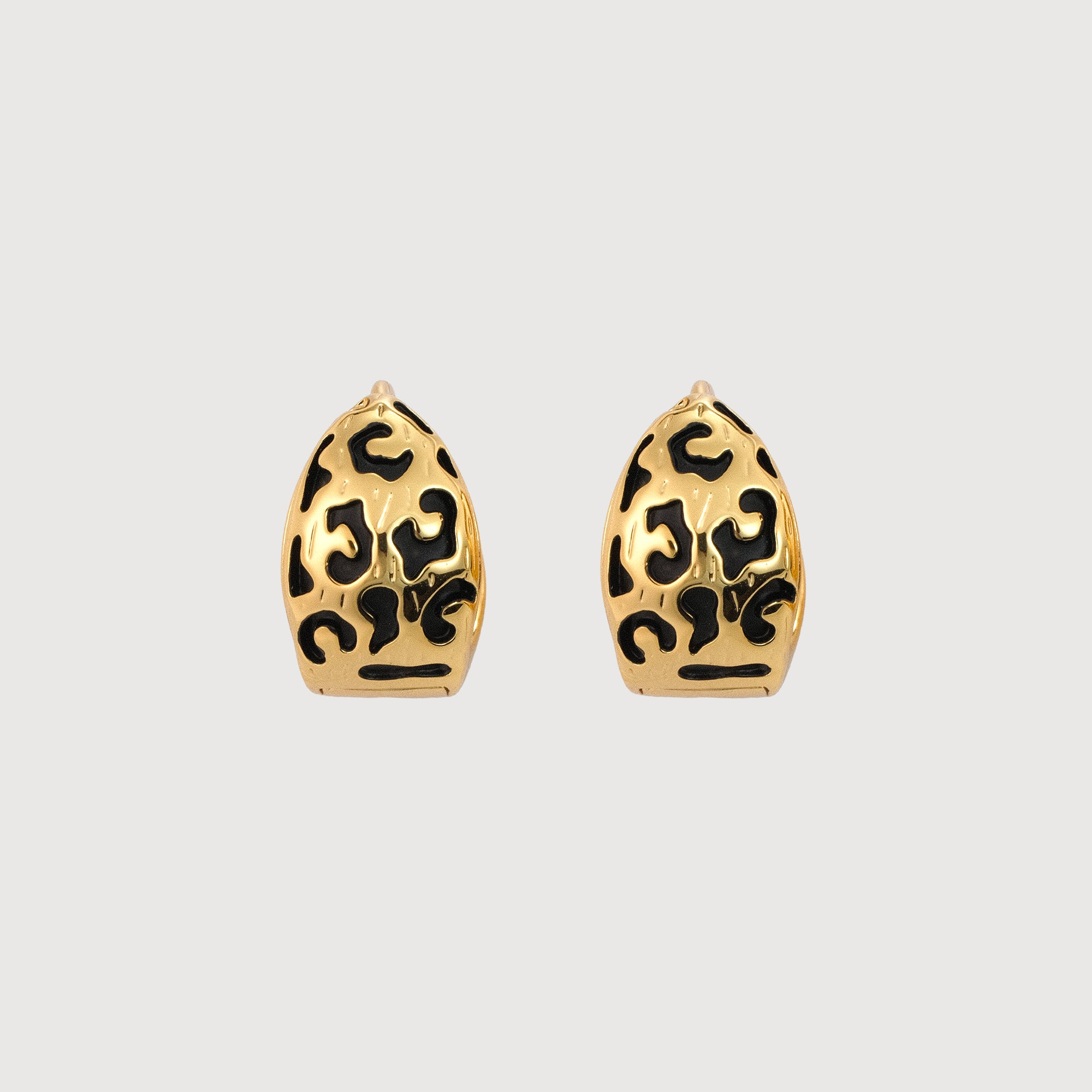 18K Gold-Plated Black Pattern Huggie Earrings