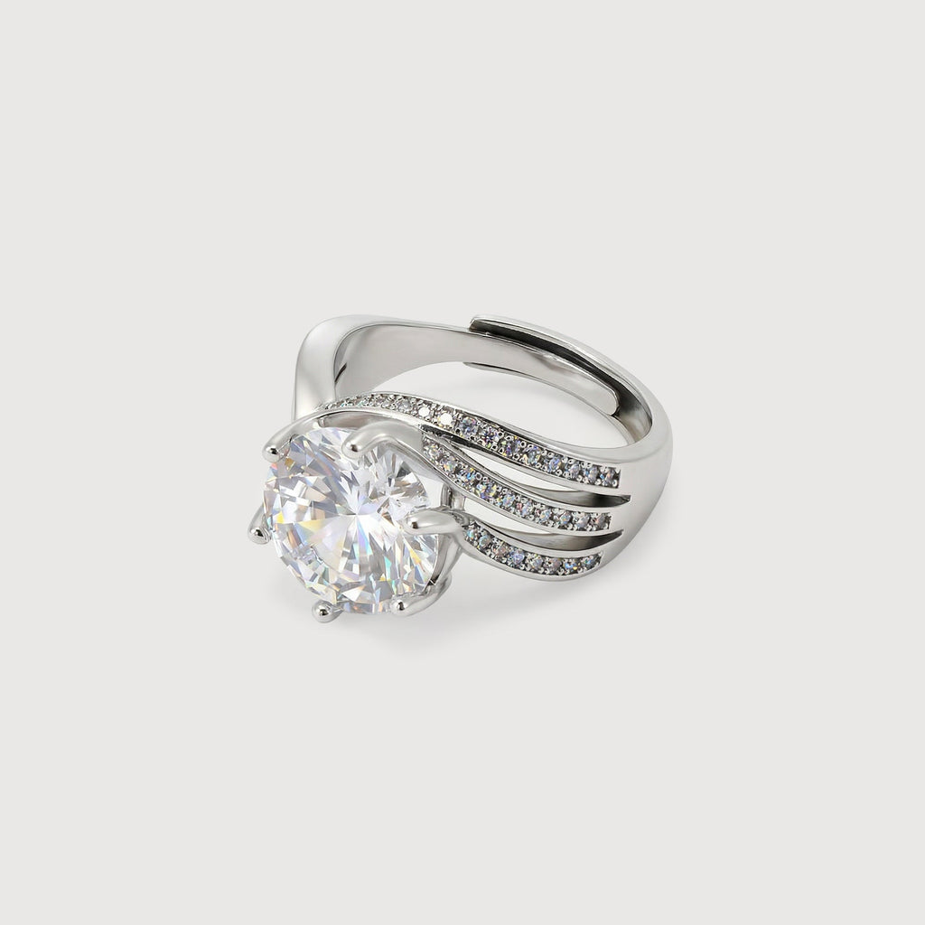 Silver-Tone Round Zircon Swirl Ring