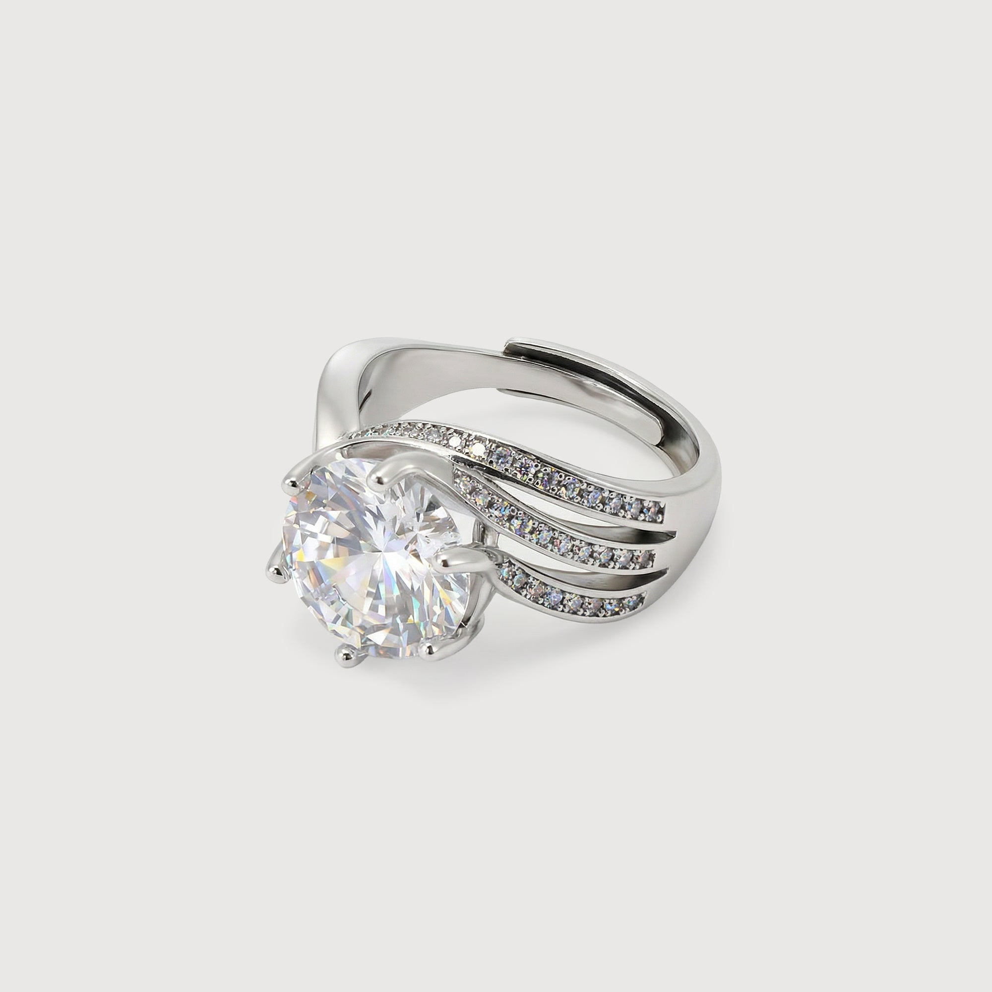 Silver-Tone Round Zircon Swirl Ring