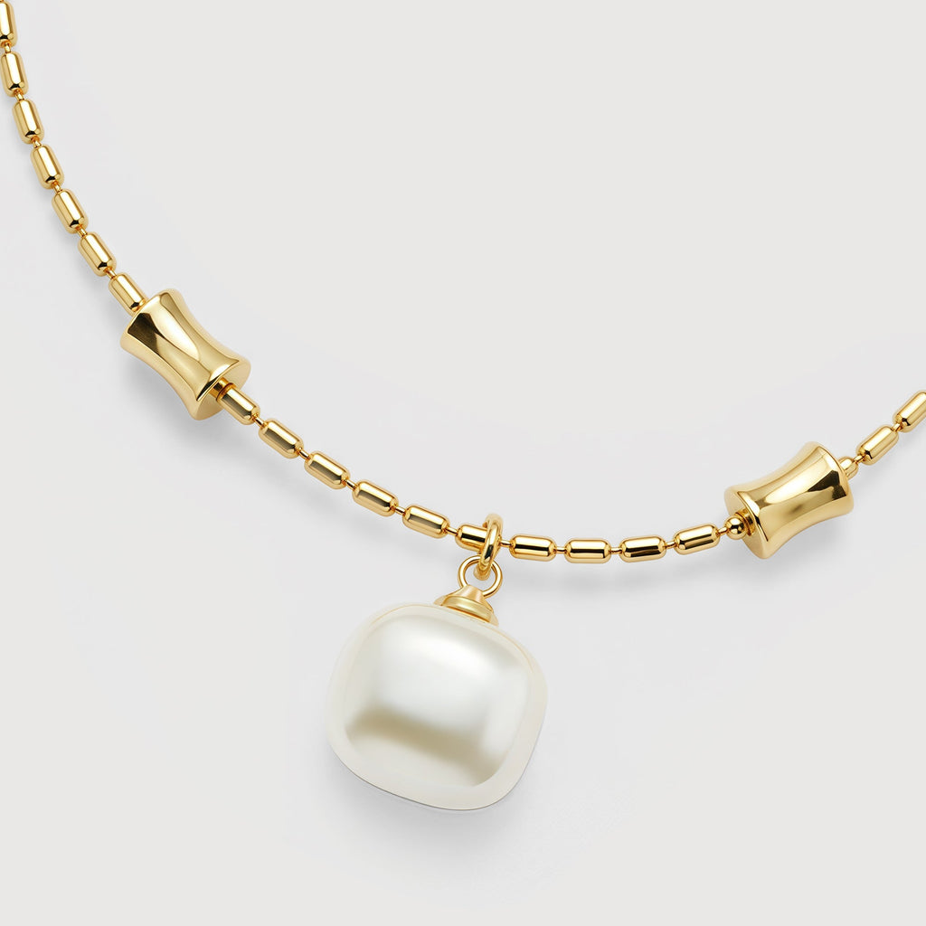 Gold-Plated Square Pearl-Style Necklace