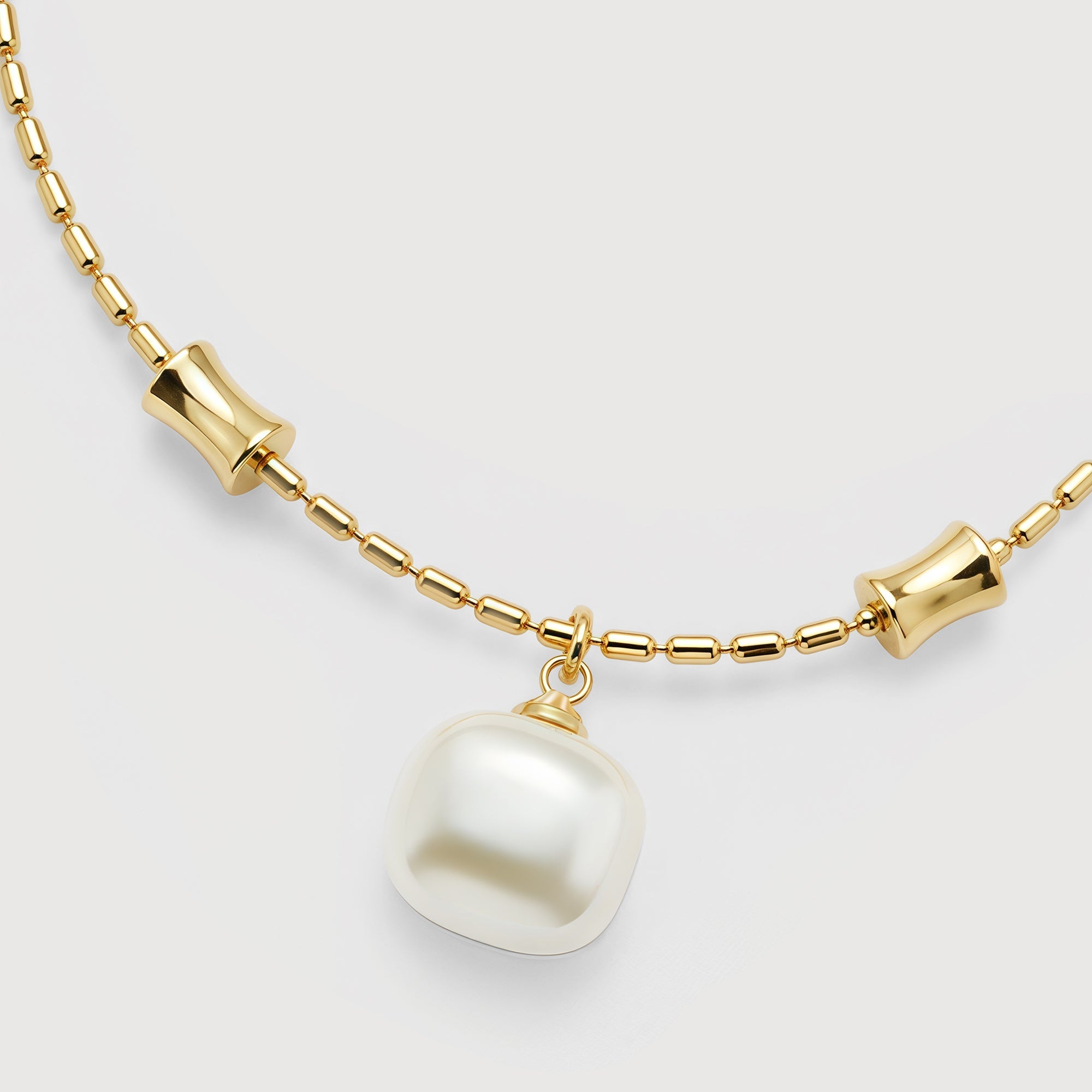 Gold-Plated Square Pearl-Style Necklace