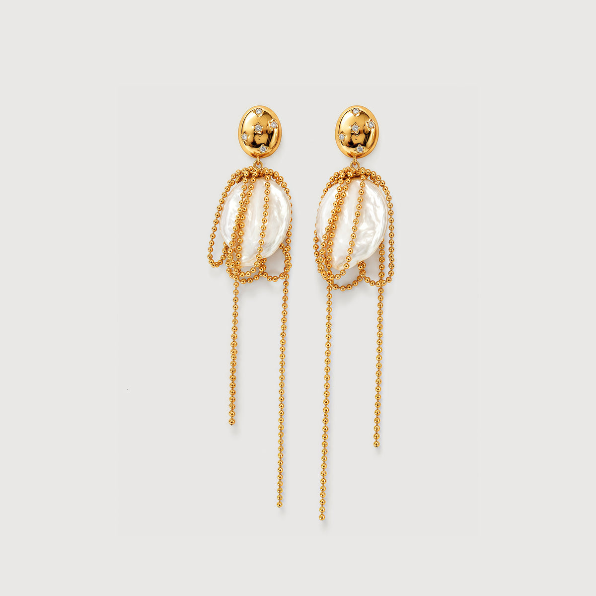 Freshwater Pearl Draped Chain Drop Earrings