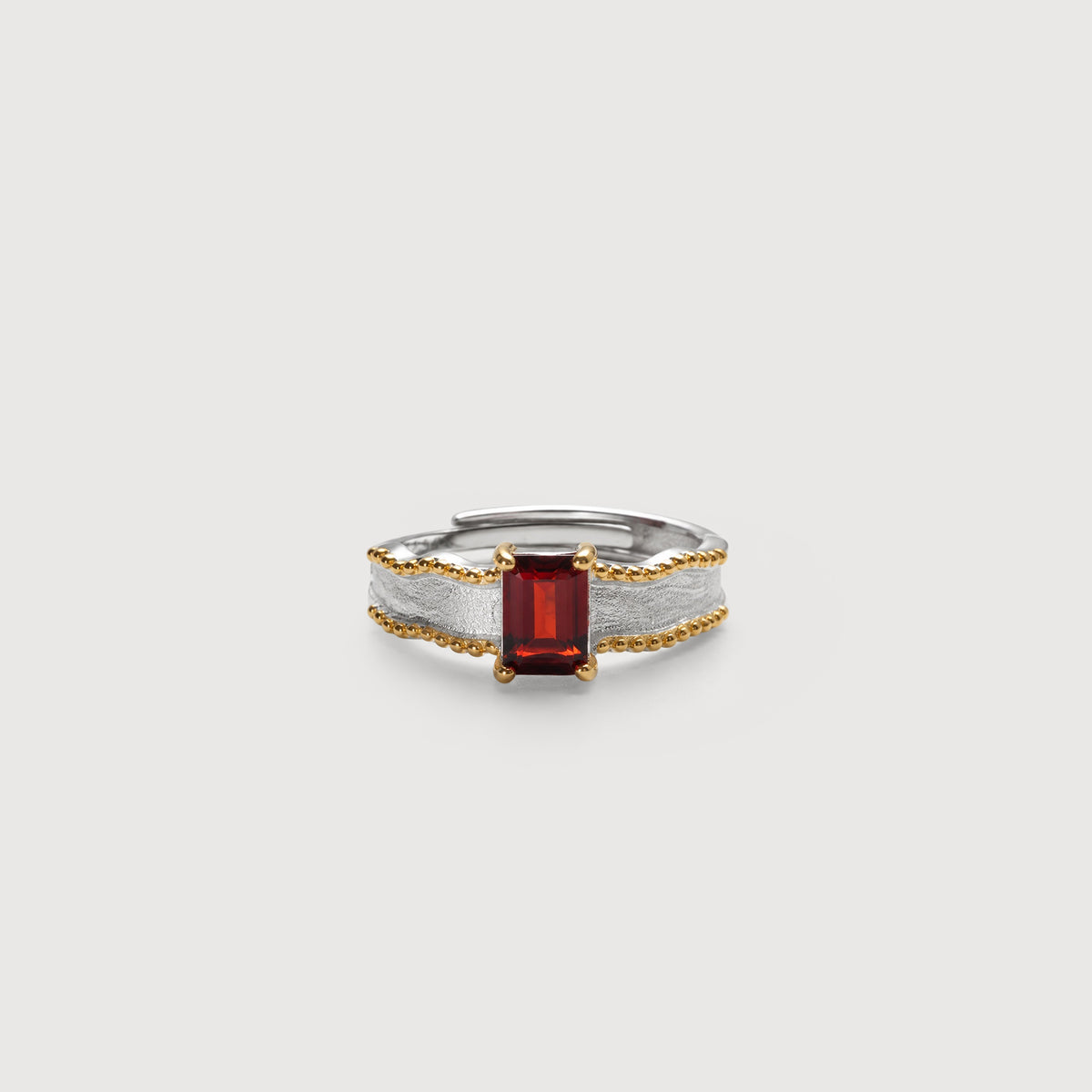 Natural Gemstone Two-Tone Adjustable Sterling Silver Ring