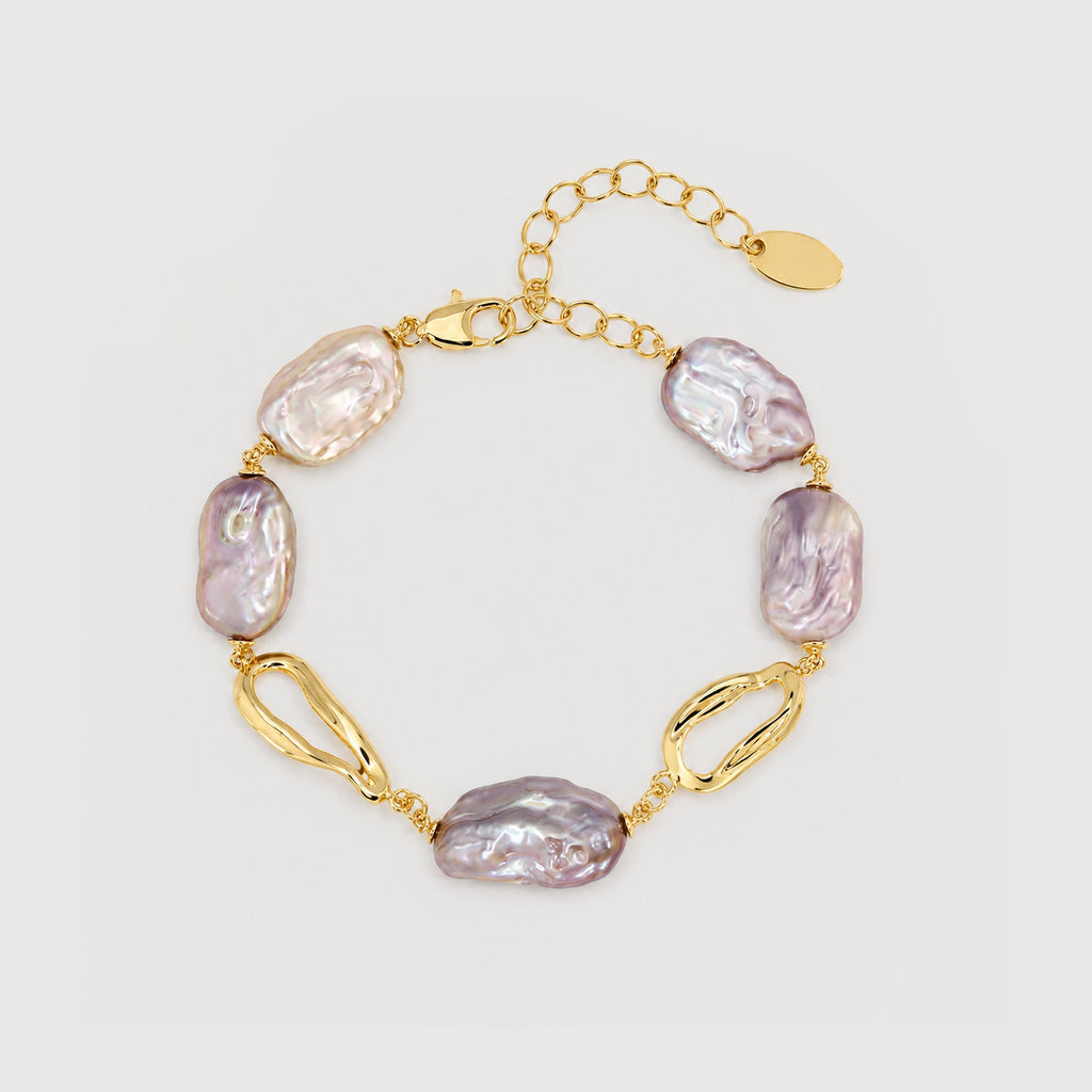 Baroque Pearl Link Bracelet in Gold