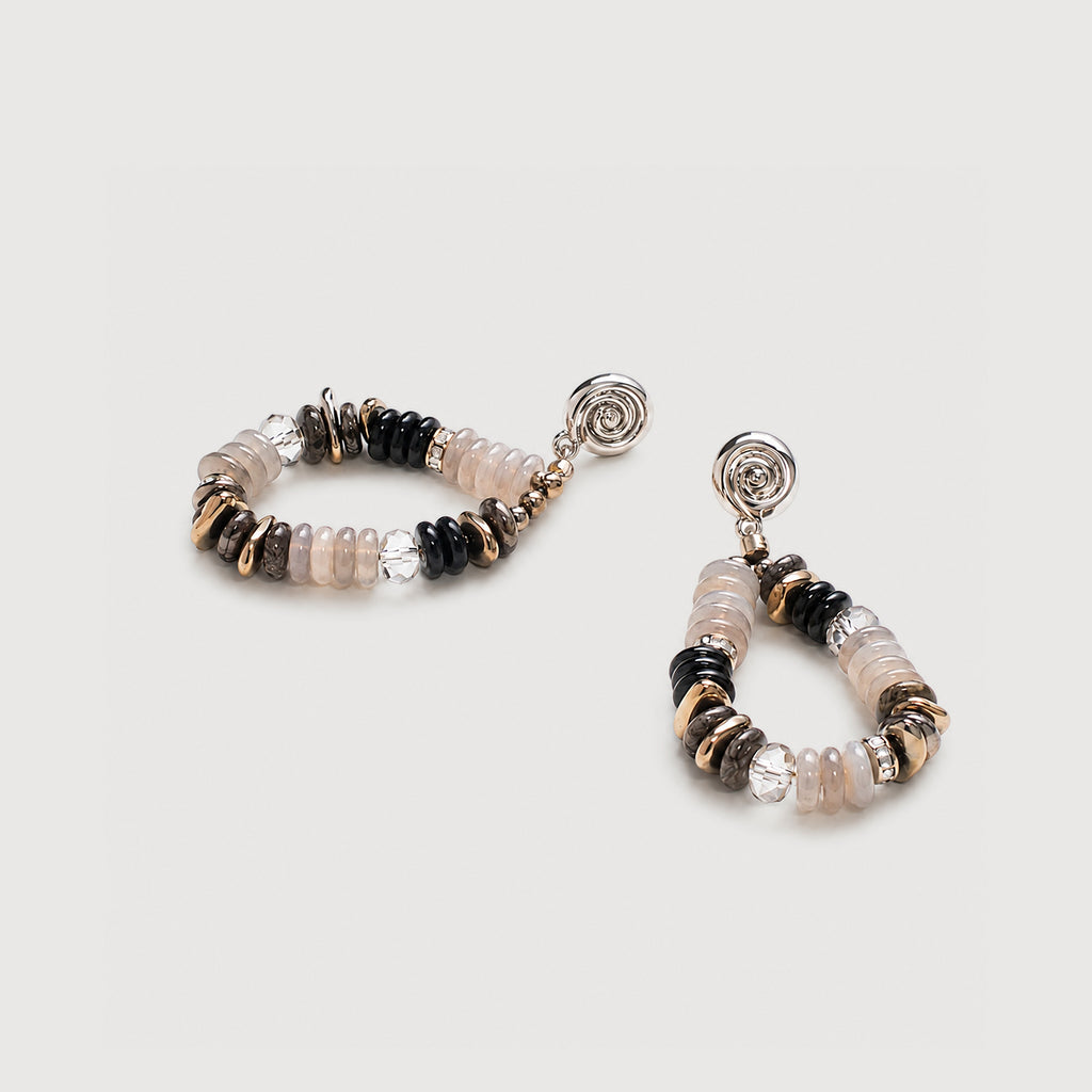 Shell Disc Beaded Teardrop Drop Earrings