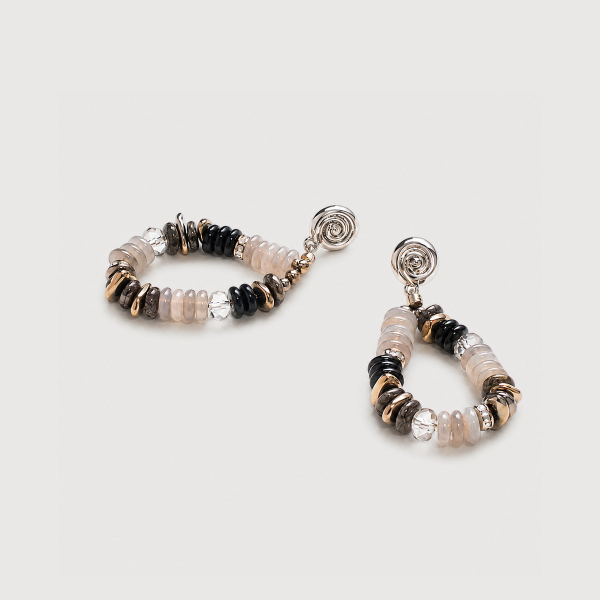 Shell Disc Beaded Teardrop Drop Earrings